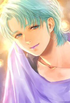 1girl blue_eyes close-up four_murasame gundam highres jacket looking_at_viewer purple_jacket purple_lips short_hair smile solo takeda_yuuko zeta_gundam