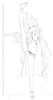 1girl bikini breasts drawfag halo hololive hololive_english irys_(hololive) irys_(holonatsu_paradise)_(hololive) jacket medium_breasts midriff navel pointy_ears pole split standing standing_on_one_leg standing_split stomach stripper_pole swimsuit