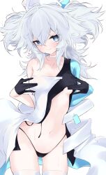 Rule 34 | 1girl, absurdres, black gloves, black panties, blue eyes, blush, breasts, choker, clothes lift, commentary request, cowboy shot, dress, dress lift, florence (neural cloud), girls&#039; frontline, girls&#039; frontline neural cloud, gloves, hair between eyes, half gloves, hands on own breasts, hands on own chest, hands up, hat, head tilt, heart, heart-shaped pupils, highleg, highleg panties, highres, hip focus, leaning forward, lifted by self, long hair, looking at viewer, messy hair, navel, no bra, nurse cap, ohichi16, pa-15 (girls&#039; frontline), panties, single bare shoulder, small breasts, smile, solo, symbol-shaped pupils, thigh gap, underboob, underwear, very long hair, white choker, white hair
