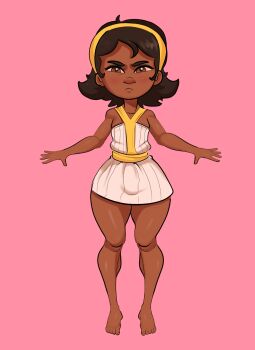 ass belly black_hair breasts cat-o-ninetails catoninetails dark_skin feet highres huge_ass latina legs midriff short_hair shorts shortstack simple_background skirt small_breasts thick_thighs thighs toes wide_hips
