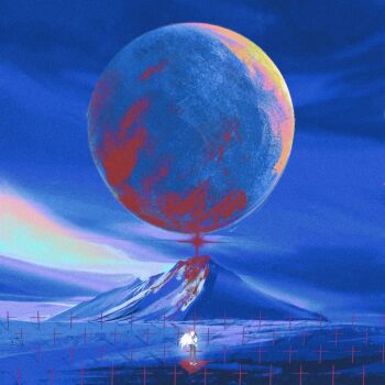 Rule 34 | 2boys, abstract background, angel wings, black hair, black pants, blue sky, blue theme, colorful, couple, cross, full moon, high contrast, highres, hug, ikari shinji, moon, mountain, multiple boys, nagisa kaworu, neon genesis evangelion, non-circular lens flare, pants, saturated, sherlocked1, shirt, sky, very wide shot, white hair, white shirt, wings, yaoi