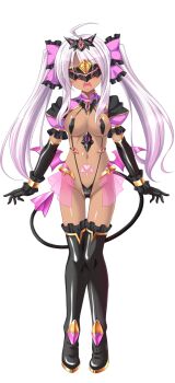 Rule 34 | 1girl, alternate skin color, aoi masami, black gloves, blindfold, boots, bow, breasts, corruption, dark-skinned female, dark persona, dark skin, demon tail, elbow gloves, full body, game cg, gloves, hair bow, harukaze mai (tsmg nao!), highres, large variant set, long hair, medium breasts, navel, non-web source, official art, open mouth, pink hair, pubic tattoo, slave cherry, slave gear, slave visor (tsmg nao!), slingshot swimsuit, solo, swimsuit, tachi-e, tail, tattoo, thigh boots, thighhighs, transparent background, ts magical girl nao, twintails, variant set, white hair, wings