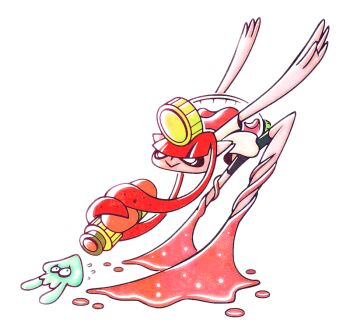 1girl :&gt; adam_vian animated animated_gif bike_shorts gun ink inkling_player_character multicolored_hair nintendo splatoon_(series) squid stylized tentacle_hair water_gun weapon