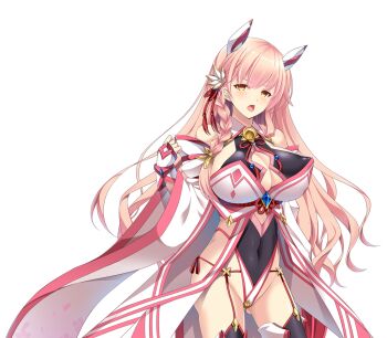 1girl bare_shoulders bell black_thighhighs blush braid breasts chikubi_(artist) cleavage cleavage_cutout clothing_cutout covered_erect_nipples covered_navel cowboy_shot detached_sleeves fingerless_gloves flower game_cg garter_straps gem gloves hair_flower hair_ornament hair_ribbon headgear highleg highleg_leotard huge_breasts japanese_clothes kusarou large_variant_set leotard long_hair long_sleeves looking_at_viewer magical_girl mahou_shoujo_inori mechanical_ears morita_ouka non-web_source official_art open_mouth orange_eyes pink_hair ribbon side_braid solo standing thighhighs transparent_background variant_set wide_sleeves yellow_eyes