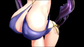 3d animated animated_gif ariane_cevaille_(silo9) ass bikini bouncing_breasts breasts cleavage covered_erect_nipples dancing gigantic_breasts legs long_hair mikumikudance_(medium) purple_hair silo9 swimsuit twintails