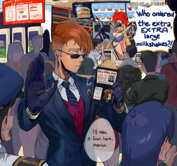 blonde_hair breasts employee_uniform fast_food fast_food_uniform huge_breasts magister pandora_smith_(magister)