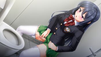 Rule 34 | 1girl, :o, black hair, black jacket, blazer, blue hair, blush, bow, bowlegged pose, bowtie, breasts, buttons, calpish, censored, chestnut mouth, clothes lift, collared shirt, dress shirt, dutch angle, emblem, futanari, futanari masturbation, game cg, green skirt, hair between eyes, half-closed eyes, indoors, jacket, large variant set, leaning forward, lifting own clothes, long hair, long sleeves, mahou reiki magisphere, masturbation, medium breasts, miniskirt, mosaic censoring, non-web source, official art, open mouth, penis, plaid bow, plaid bowtie, plaid clothes, plaid skirt, pleated skirt, precum, public restroom, purple eyes, pussy, pussy juice, red bow, red bowtie, ruri (magisphere), school uniform, self-datamine, shirt, skirt, skirt lift, solo, standing, straight hair, thighhighs, toilet, toilet paper, toilet stall, toilet use, urinal, variant set, very long hair, white shirt, white thighhighs, zettai ryouiki