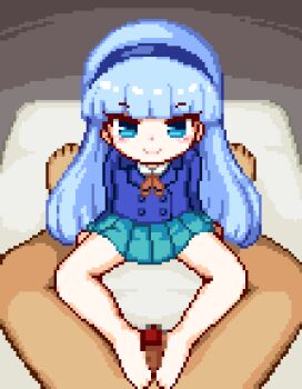 1boy 1girl ^_^ animated animated_gif barefoot blue_eyes blue_hair blue_hairband blue_jacket blue_skirt censored closed_eyes closed_mouth commission cum cum_on_body cum_on_clothes ejaculation facial footjob hairband heart heart-shaped_pupils hetero hinainf jacket loli long_hair long_sleeves lowres magic_knight_rayearth miniskirt mosaic_censoring penis pixel_art pleated_skirt pov pov_crotch ryuuzaki_umi school_uniform shirt skirt speech_bubble spoken_heart symbol-shaped_pupils two-footed_footjob white_shirt