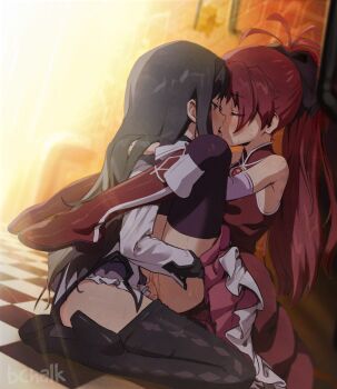 1futa 1girl akemi_homura akemi_homura_(magical_girl) artist_name black_thighhighs blush boots breasts butterchalk closed_eyes clothed_sex commentary english_commentary french_kiss futa_with_female futanari highres kiss loli long_hair long_sleeves mahou_shoujo_madoka_magica mahou_shoujo_madoka_magica_(anime) penis ponytail pussy red_boots red_hair sakura_kyoko sakura_kyoko_(magical_girl) saliva sex small_breasts sweat thighhighs tongue uncensored vaginal