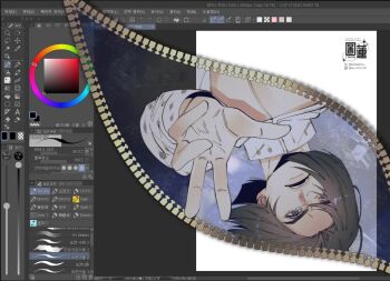 1boy argyle_clothes argyle_sweater art_program_in_frame bob_cut bruno_bucciarati highres jojo_no_kimyou_na_bouken karssama male_focus pectoral_cleavage pectorals solo sweater vento_aureo victory_rolls zipper