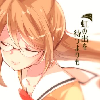 1girl bow brown_hair chaos;child chest_bow collarbone commentary_request glasses ponytail red_bow rimorimo sailor_collar science_adventure solo white_sailor_collar yamazoe_uki