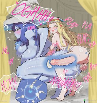 !? 1boy 1girl ? absurdres age_difference alternate_breast_size_(larger) ass barefoot bite_mark blonde_hair blue_hair blue_lips blue_skin bouncing_breasts braid breasts brother_and_sister colored_skin commentary completely_nude cum cum_in_pussy cum_overflow ejaculation elden_ring fang fertilization fucked_silly full_body half-closed_eyes half-siblings hat hetero highres impregnation incest internal_cumshot josou_seme large_breasts large_penis lipstick_mark lipstick_mark_on_ass lipstick_mark_on_face miquella_(elden_ring) nude onee-shota ovum penis plap profile q1w2e3r4_(pixiv_75476659) ranni_the_witch sex siblings sperm_cell squatting testicles tiptoes toes trap vaginal witch_hat x-ray yellow_eyes