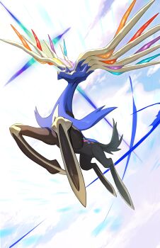 absurdres animal_focus antlers blue_eyes blue_sclera colored_sclera deer full_body gen_6_pokemon highres horns legendary_pokemon nintendo no_humans pokemon pokemon_(creature) pokemon_focus solo teo_(telo_ruka) xerneas