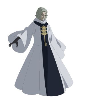 1boy absurdres black_clover black_clover_m:_rise_of_the_wizard_king black_sclera colored_sclera full_body grey_hair highres incredibly_absurdres male_focus non-web_source official_art robe simple_background solo transparent_background valtos wavy_hair white_robe yellow_eyes