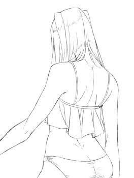 1girl ass bad_id bad_pixiv_id camisole ergo_proxy female_focus greyscale long_hair monochrome panties re-l_mayer simple_background solo torisoboro underwear white_background
