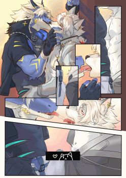 2boys after_kiss against_wall akiyama_(aki11018655) animated animated_gif artist_collaboration bad_id bad_weibo_id bara black_sclera blue_fur bouncing_pecs bouncing_penis bulge bulge_press bulges_touching censored colored_sclera commission cum cum_in_clothes cum_through_clothes dogephalus dragon_boy dragon_boy_(ausen) dry_humping erection erection_under_clothes fox_boy french_kiss from_side furry furry_male furry_with_furry highres humping kabedon kiss male_focus medium_hair multiple_boys muscular muscular_male open_fly original pectoral_docking pectoral_press pectorals red_eyes saliva saliva_trail short_hair sweat thick_eyebrows toned toned_male very_sweaty yaoi