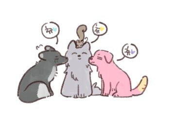 Rule 34 | = =, ^ ^, animal, animal focus, animal on head, animalization, anyoji hime, basil (wgh0anzdple3asf), closed eyes, commentary, dog, flying sweatdrops, fox, hasu no shoushihenkei, heart, kachimachi kosuzu, katsuragi izumi, korean text, link! like! love live!, love live!, momose ginko, no humans, on head, simple background, speech bubble, spoken heart, squirrel, translation request, virtual youtuber, white background, wolf