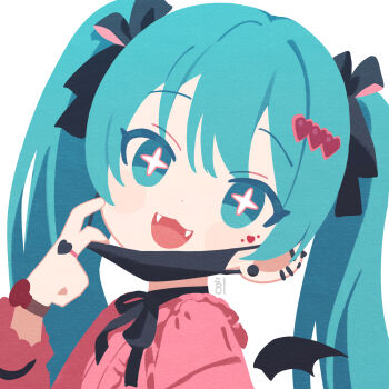 +_+ 1girl black_mask blue_eyes blue_hair fangs hatsune_miku highres looking_at_viewer mask mouth_mask solo tsui twintails vampire_(vocaloid) vocaloid