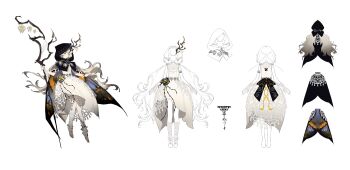 Rule 34 | 1girl, absurdres, animal print, ankle socks, armlet, back bow, bare shoulders, barefoot, barefoot sandals (jewelry), black bow, black cloak, blonde hair, bow, bridal gauntlets, butterfly print, capelet, cloak, closed mouth, collared dress, dress, earrings, expressionless, eyelashes, floral dress, from behind, hair through hood, highres, holding, holding staff, hood, hood up, hooded cloak, jewelry, lace, lace bridal gauntlets, lace capelet, lace socks, lantern, long dress, long hair, looking ahead, low twintails, multiple views, original, partially colored, reference sheet, shen a fang, simple background, sleeveless, sleeveless dress, socks, staff, stirrup legwear, tassel, toeless legwear, toes, triangle earrings, twintails, two-sided cloak, two-sided fabric, very long hair, white background, white bridal gauntlets, white capelet, white dress, white socks, yellow eyes