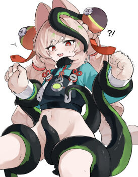 1girl absurdres ahoge animal_ear_fluff animal_ear_piercing animal_ears blush braid bright_pupils commentary_request furry furry_female hair_ornament highres loli long_hair looking_at_viewer open_mouth pink_fur pink_hair rabbit_ears rabbit_girl red_eyes shirt short_eyebrows sjtx2532 solo thick_eyebrows twin_braids white_pupils zenless_zone_zero zhao_(zenless_zone_zero)