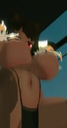 1girl 3d animal_ears animated arm_warmers armband arms_behind_head arms_up bastet bastet_(mythology) bikini black_hair bouncing_breasts breasts cat_ears choker dark-skinned_female dark_skin swaying_hip large_breasts looking_at_viewer looking_down maebari nipple_tassels pasties pelvic_curtain red_eyes revealing_clothes short_hair sitting skindentation spread_legs string_bikini stubbystubby swimsuit tagme thick_thighs thighhighs thighs topless_female video vrchat