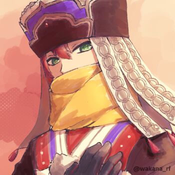 Rule 34 | 1boy, black gloves, commentary request, cuilang (rune factory), fur-trimmed headwear, fur trim, gloves, green eyes, hair between eyes, hat, looking at viewer, lowres, male focus, mongolian clothes, red hair, rune factory, rune factory: guardians of azuma, scarf, upper body, wakana rf, yellow scarf