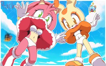 2girls amy_rose bra brown_eyes buckhori159 cream_the_rabbit green_eyes loli multiple_girls panties sonic_(series) underwear upskirt