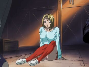 00s 1girl 2002 3boys animated animated_gif ass bible_black bible_black_gaiden blonde_hair blue_eyes breasts forced kitami_reika large_breasts multiple_boys panties pink_panties pinned_down rape red_skirt red_socks restrained running shoes short_hair skirt socks sweater tackle tagme underwear warehouse white_shoes