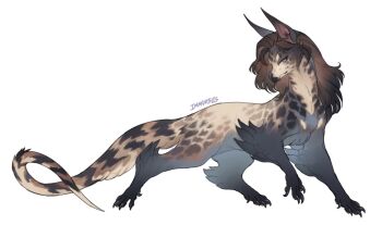 animal_focus animal_print artist_name beak claws commentary commentary_request creature dragon feathers fluffy immorthis leopard_print long_hair monster original reference_sheet standing tail watermark white_background