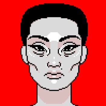 1girl animated animated_gif bags_under_eyes black_hair body_horror borrowed_character closed_mouth dreamscreep eyeliner fangs hair_slicked_back horror_(theme) lips looking_at_viewer lowres makeup mature_eyes mole mole_above_mouth monster monster_girl nose nostrils open_mouth original pixel_art red_background sharp_teeth shiny_lips shiny_skin simple_background smile solo squinting teeth transformation