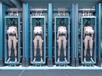 3d 4girls bdsm blindfold bondage bound breasts collar cuffs drcyf female_focus hood huge_breasts machine multiple_girls navel nipples nude pussy slave uncensored