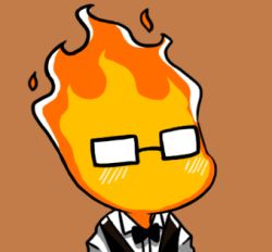 1boy bad_id bad_pixiv_id blush bow bowtie brown_background fire glasses grillby gyate_gyate lowres male_focus portrait simple_background solo undertale upper_body utdr_(toby_fox) vest yaruky