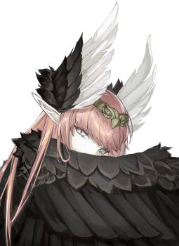 1girl fgolz7l highres pink_eyes pink_hair pointy_ears simple_background tagme white_background wings