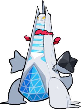 commentary_request duraludon dynamax full_body gen_8_pokemon gigantamax gigantamax_duraludon kawaanago nintendo no_humans pokemon pokemon_(creature) pokemon_focus red_clouds solo transparent_background