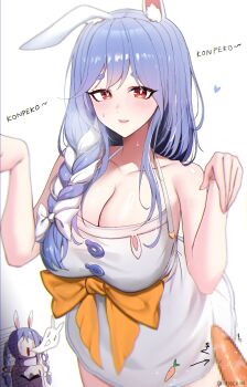 Rule 34 | 2girls, animal ear fluff, animal ears, blue hair, blush, braid, braided ponytail, breasts, can't choose your own family, carrot, censored, commentary, english commentary, english text, fake censor, giving up the ghost, highres, hololive, kotodekun, long hair, looking at viewer, mature female, mother and daughter, multicolored hair, multiple girls, open mouth, pekomama, rabbit ears, rabbit girl, smile, solo focus, thick eyebrows, twin braids, twintails, two-tone hair, usada pekora, usada pekora (1st costume), virtual youtuber, white hair