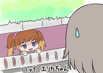 Rule 34 | 1girl, 2girls, black hat, black jacket, black skirt, blue eyes, brown hair, garrison cap, girls und panzer, girls und panzer phase erika, grate, grey shirt, hair tie, hat, highres, it (stephen king), itsumi erika, jacket, kuromorimine military uniform, kuromorimine school uniform, long hair, miniskirt, multiple girls, orange hair, parody, red skirt, rou leila, school uniform, sewer grate, shirt, skirt, sweat, twintails