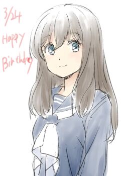 Rule 34 | 1girl, birthday, blue eyes, blue sailor collar, brown hair, closed mouth, commentary, dated, happy birthday, hibike! euphonium, highres, kuroe mayu, rainen no natsu mo, sailor collar, school uniform, simple background, sketch, smile, split mouth, white background