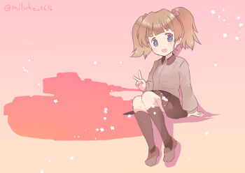 Rule 34 | 1girl, absurdres, black hat, black jacket, black skirt, blue eyes, brown hair, garrison cap, girls und panzer, girls und panzer phase erika, grey shirt, hair tie, hat, highres, jacket, kuromorimine military uniform, kuromorimine school uniform, long hair, miluke, miniskirt, orange hair, red skirt, rou leila, school uniform, shirt, skirt, twintails