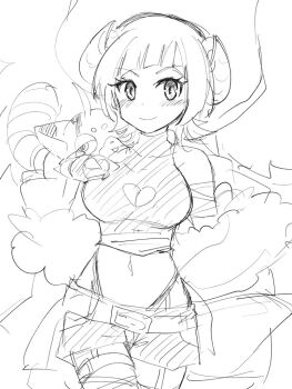 belt blush breasts digimon digimon_(creature) digimon_beatbreak heart jacket looking_at_viewer mkz_dg pristimon sakuya_reina short_hair smile