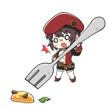 1girl artist_request bad_source belt belt_buckle beret bird black_shorts black_sleeves brown_belt brown_hair brown_shoes buckle buttons chibi chibi_only emblem flat_color gold_buttons hat holding holding_spork ispin_charles jacket jellyppi_leaf leaf legs_apart loose_belt medium_hair multicolored_jacket nexon no_nose no_pupils official_art open_mouth oversized_object red_hat red_jacket second-party_source shoes shorts sidelighting sleeve_cuffs slime_(creature) solid_circle_eyes spork standing surprised sweatdrop tales_weaver thighhighs two-tone_jacket white_eyes white_jacket white_thighhighs wing_collar