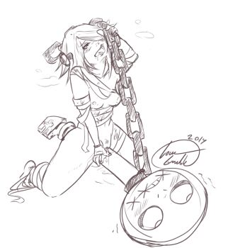 1girl a.b.a bandaged_arm bandaged_leg bandages bdsm blood bondage bound breasts chain collar commission commissioner_upload frottage guilty_gear key monochrome object paracelsus_(guilty_gear) saliva sketch straddling thats_blasphemy tongue tongue_out