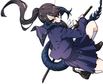 1other au_ra commission commissioner_upload dragon_horns dragon_tail final_fantasy final_fantasy_xiv high_ponytail holding holding_sword holding_weapon horns izumi_tol_amulius japanese_clothes katana kneehighs loafers long_hair looking_at_viewer neckerchief non-web_source on_one_knee original ponytail red_eyes sakuma_gin_maru_sakuma scales school_uniform serafuku shoes skeb_commission socks sword tail weapon white_neckerchief