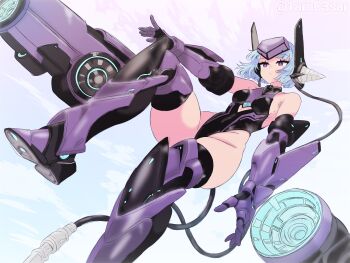 1am_c3sar 1girl android android_mk.99 bare_shoulders energy energy_gun guardian_tales highres short_hair solo weapon
