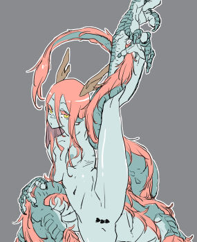 1girl blue_skin chiwa_(fcwv5738) colored_skin dragon_girl expressionless flexible highres looking_at_viewer split standing standing_on_one_leg standing_split tagme tail