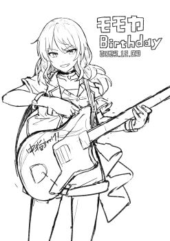 Rule 34 | 1girl, absurdres, bracelet, choker, commentary request, dated, electric guitar, fender jazzmaster, girls band cry, grey hair, guitar, highres, holding, holding guitar, holding instrument, instrument, jewelry, kawaragi momoka, long hair, multicolored hair, open mouth, roots (hair), short sleeves, shorts, solo, suru (seiya), translated