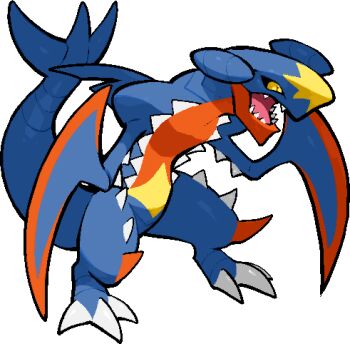 black_sclera colored_sclera commentary_request full_body garchomp gen_4_pokemon kawaanago lowres mega_garchomp mega_pokemon nintendo no_humans open_mouth pokemon pokemon_(creature) pokemon_focus sharp_teeth slit_pupils solo spikes teeth transparent_background yellow_eyes