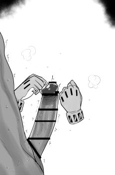 1boy 1girl absurdres bar_censor boku_no_hero_academia censored glansjob gloves greyscale hagakure_toru highres invisible kaiman_garupan monochrome naked_gloves paizuri penis solo_focus stream sweat