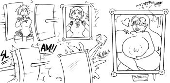 2girls absurdres aigis_(persona) ahoge alternate_breast_size bimbofication blonde_hair blue_eyes breasts card card_game female_focus flattened highres human_to_inanimate inanimate_object large_breasts lewdsona long_hair magic multiple_girls nico_robin one_piece paint painting persona persona_3 petrification short_hair smile transformation transformation_(object)