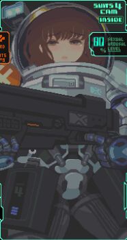 animated animated_gif battlesuit brown_hair gun headset heart interface koguma_project sad tears tentacles weapon
