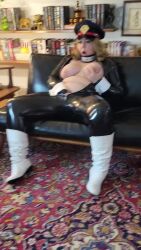 1girl animated blonde_hair bodysuit boku_no_hero_academia boots breasts breasts_out cosplay couch female_masturbation fingering grabbing_own_breast hat highres indoors large_breasts masturbation nipples on_couch open_mouth plump real_life sitting tagme unzipped_bodysuit utsushimi_kemii utsushimi_kemii_(cosplay) video violett_belle violettbelle white_boots